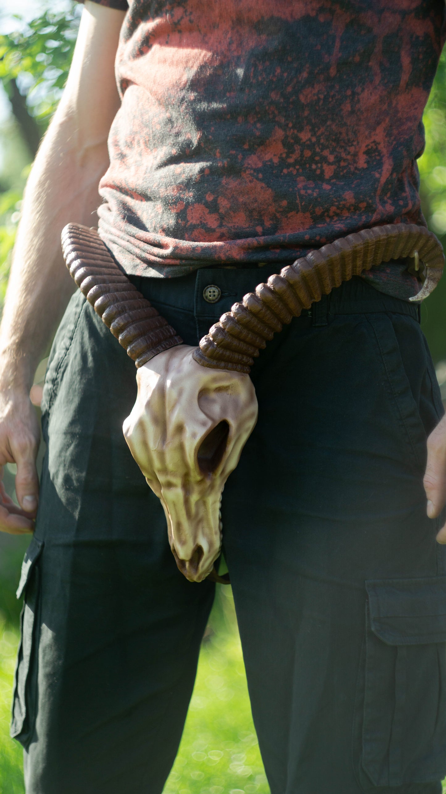 Ram Skull Belt with Horns - Leather Viking Cosplay Belt