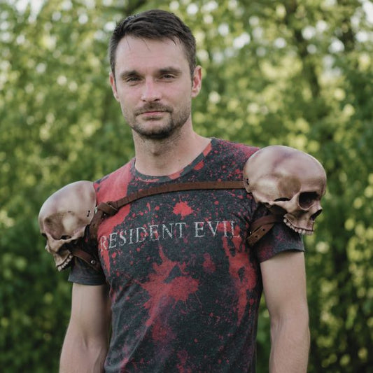 Human Skull Pauldrons Pair | Gothic LARP Viking Leather Shoulder Armor