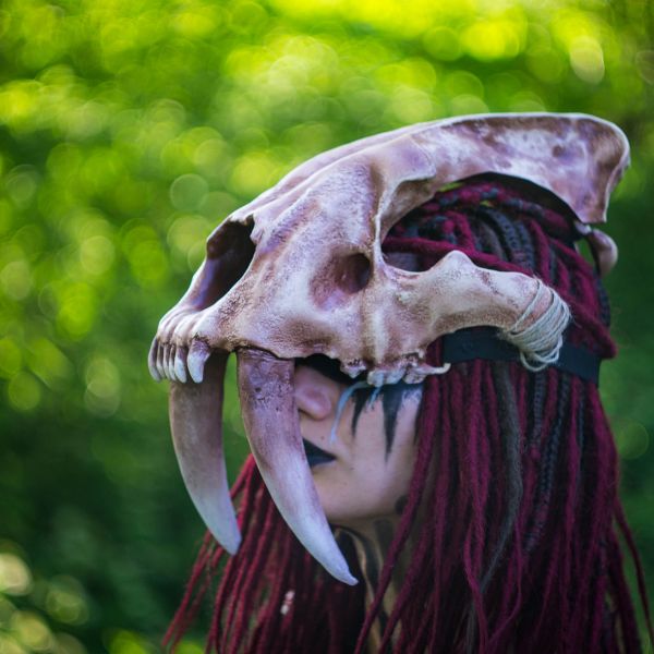 Realistic saber-toothed tiger skull mask wearable 3D printed helmet