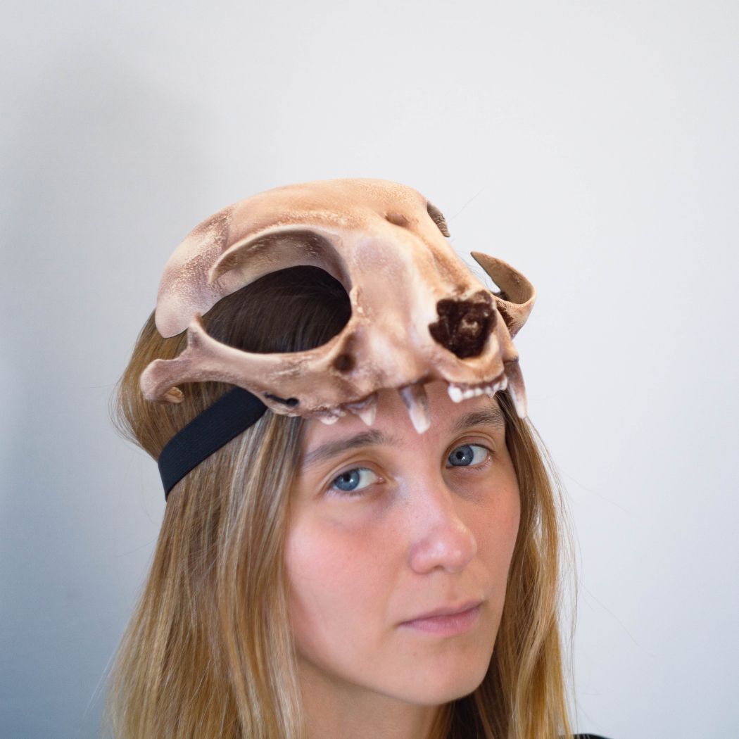 Realistic cat skull mask wearable 3D printed feline helmet
