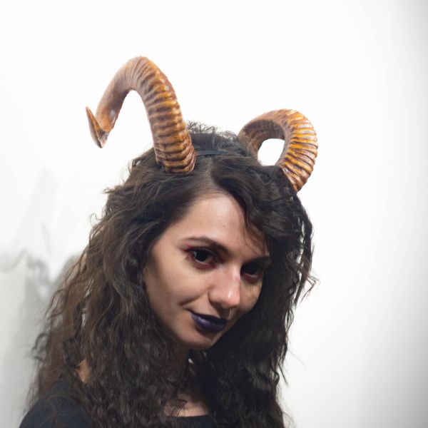 Twisted ram horns headband hand painted demon cosplay accessory