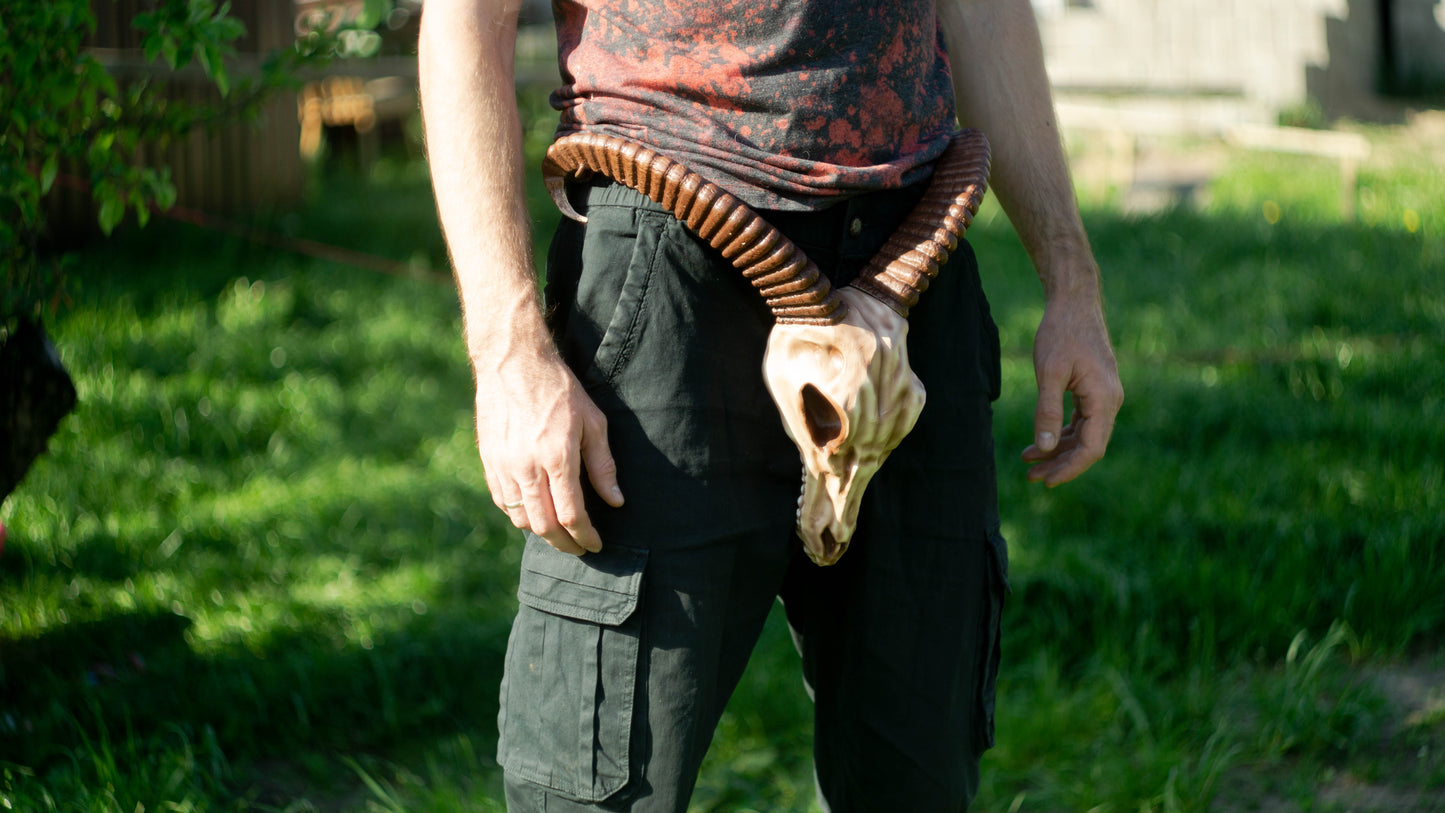Ram Skull Belt with Horns - Leather Viking Cosplay Belt