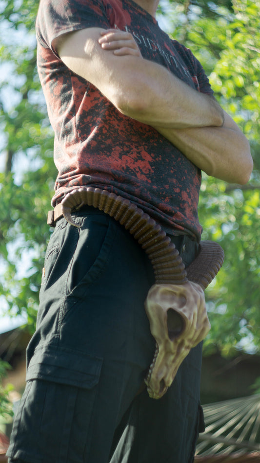 Ram Skull Belt with Horns - Leather Viking Cosplay Belt