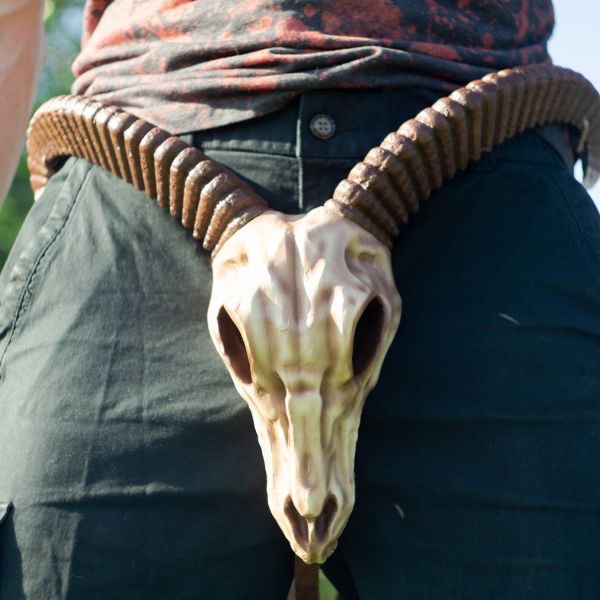 Ram Skull Belt with Horns - Leather Viking Cosplay Belt