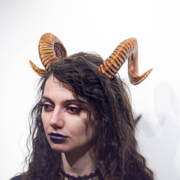 Twisted ram horns headband hand painted demon cosplay accessory