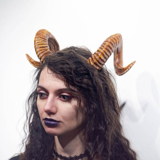 Twisted ram horns headband hand painted demon cosplay accessory