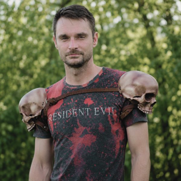 Human Skull Pauldrons Pair | Gothic LARP Viking Leather Shoulder Armor