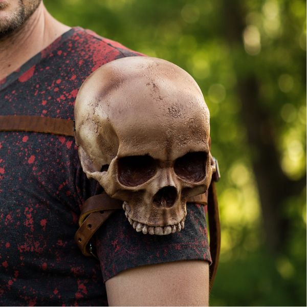 Human Skull Pauldrons Pair | Gothic LARP Viking Leather Shoulder Armor