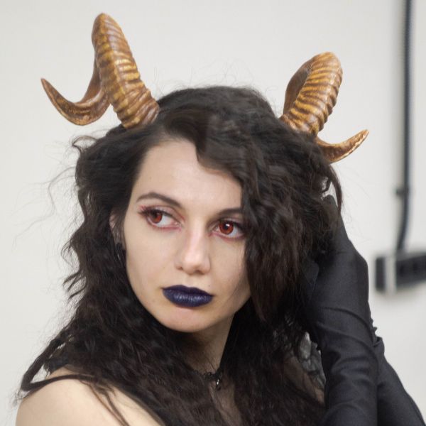 Twisted ram horns headband hand painted demon cosplay accessory