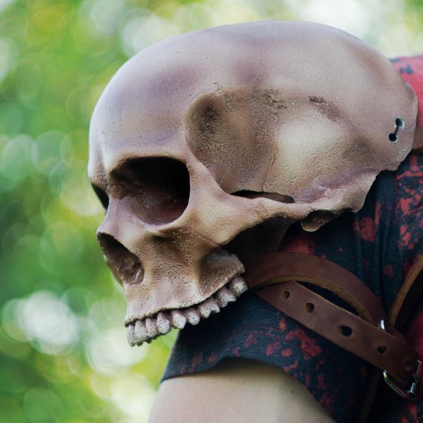 Human Skull Pauldrons Pair | Gothic LARP Viking Leather Shoulder Armor