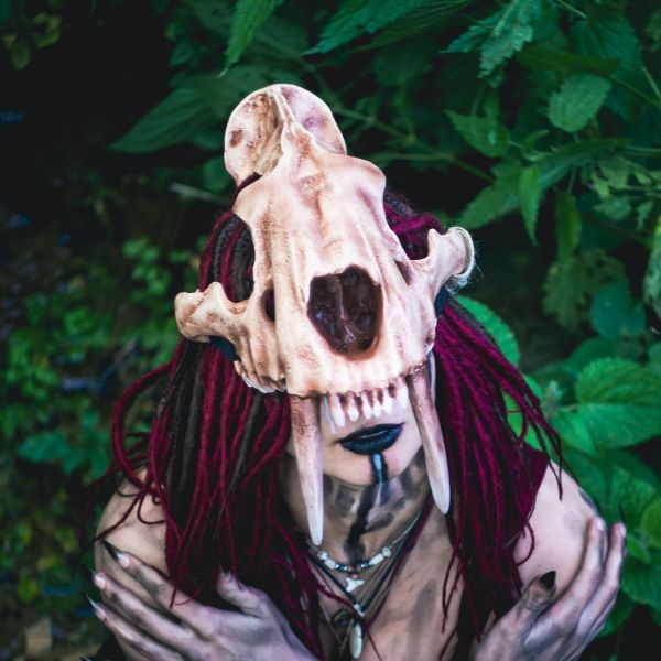 Realistic saber-toothed tiger skull mask wearable 3D printed helmet
