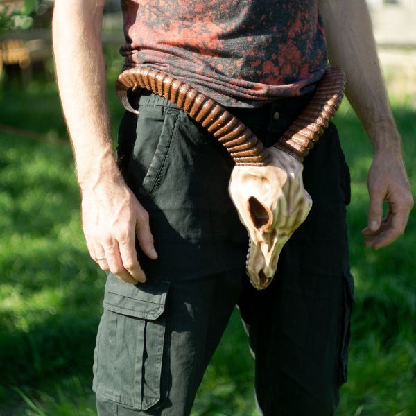 Ram Skull Belt with Horns - Leather Viking Cosplay Belt