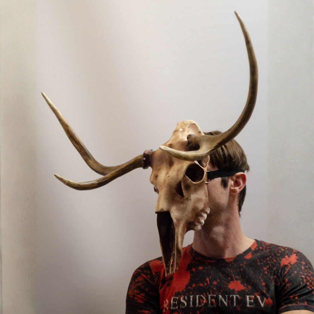 Realistic deer skull mask with antlers wearable 3D printed helmet