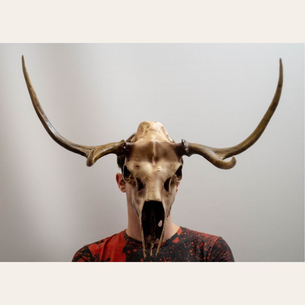 Realistic deer skull mask with antlers wearable 3D printed helmet
