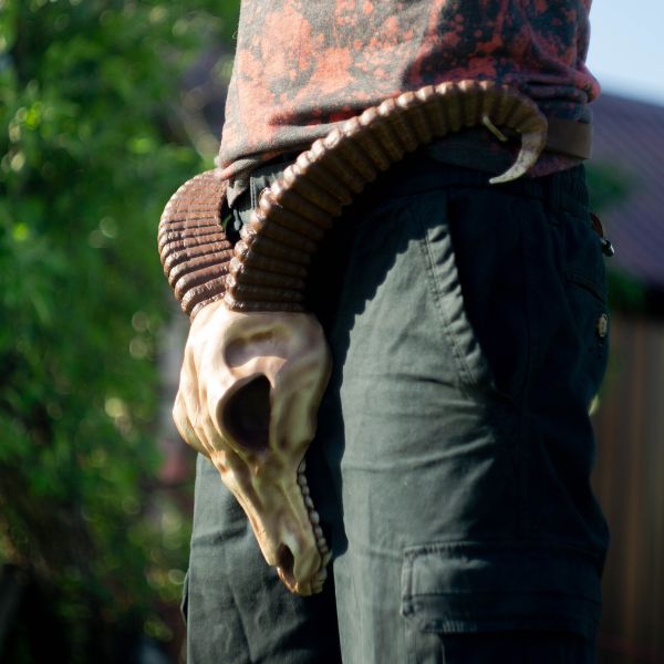 Ram Skull Belt with Horns - Leather Viking Cosplay Belt