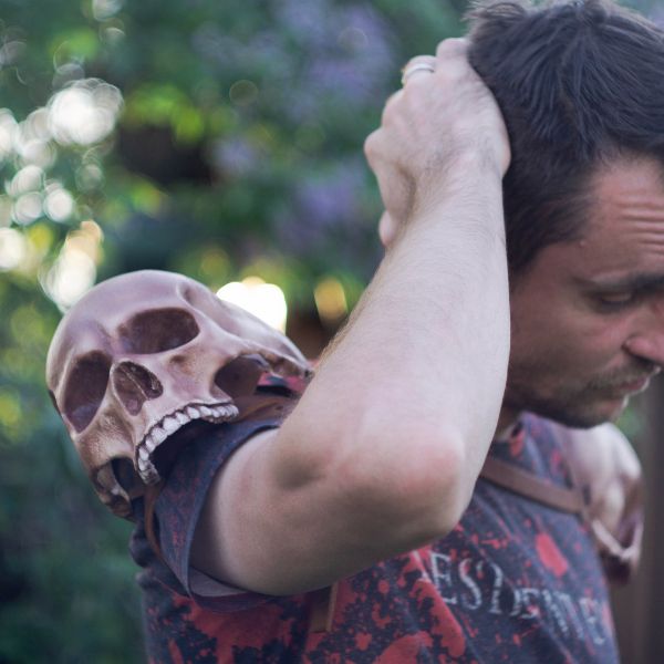 Human Skull Pauldrons Pair | Gothic LARP Viking Leather Shoulder Armor