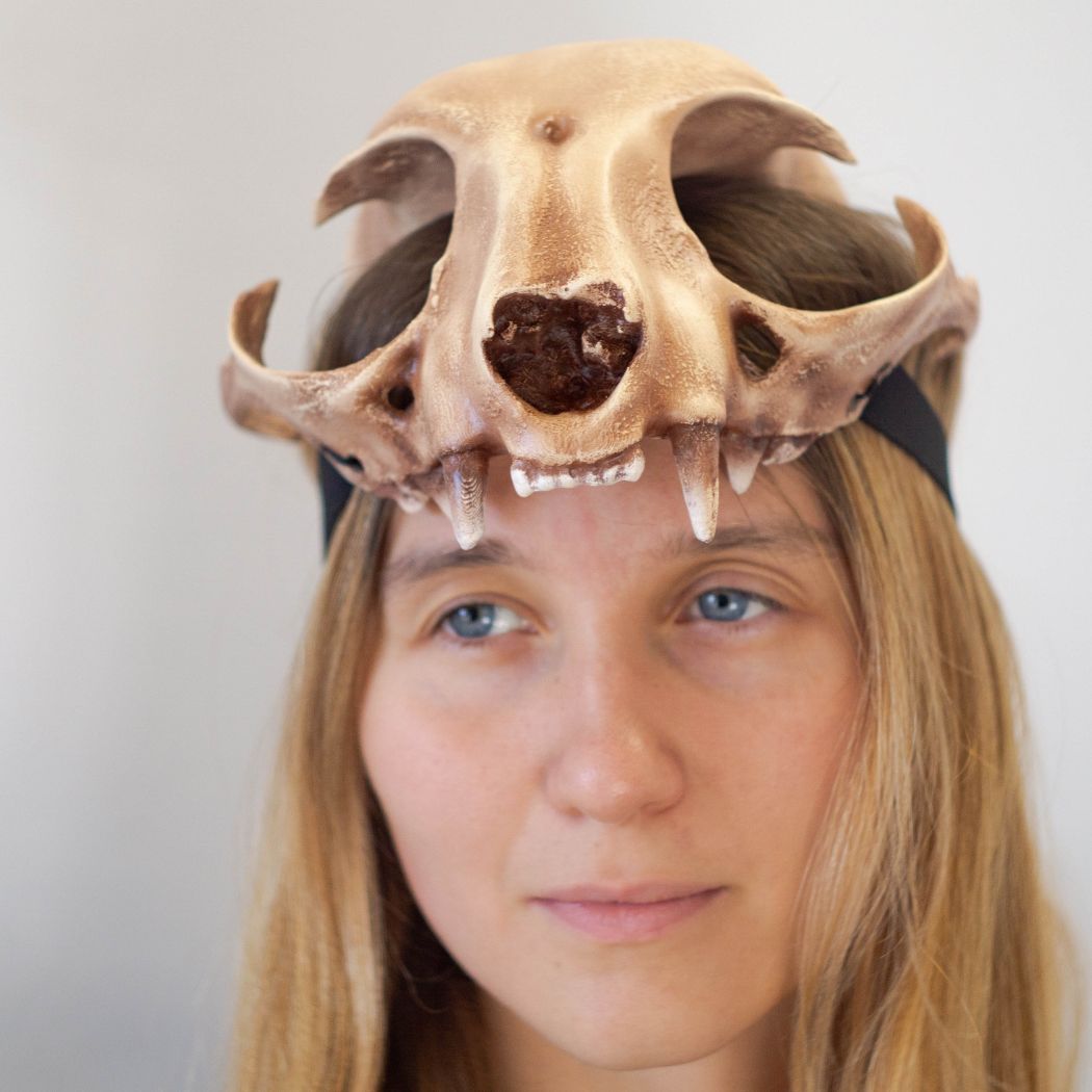 Realistic cat skull mask wearable 3D printed feline helmet