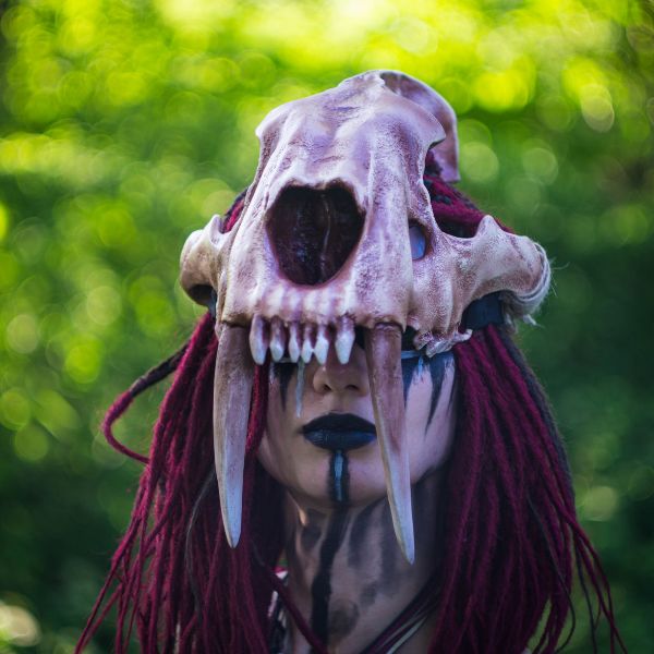 Realistic saber-toothed tiger skull mask wearable 3D printed helmet
