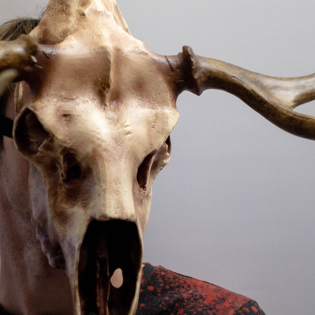 Realistic deer skull mask with antlers wearable 3D printed helmet