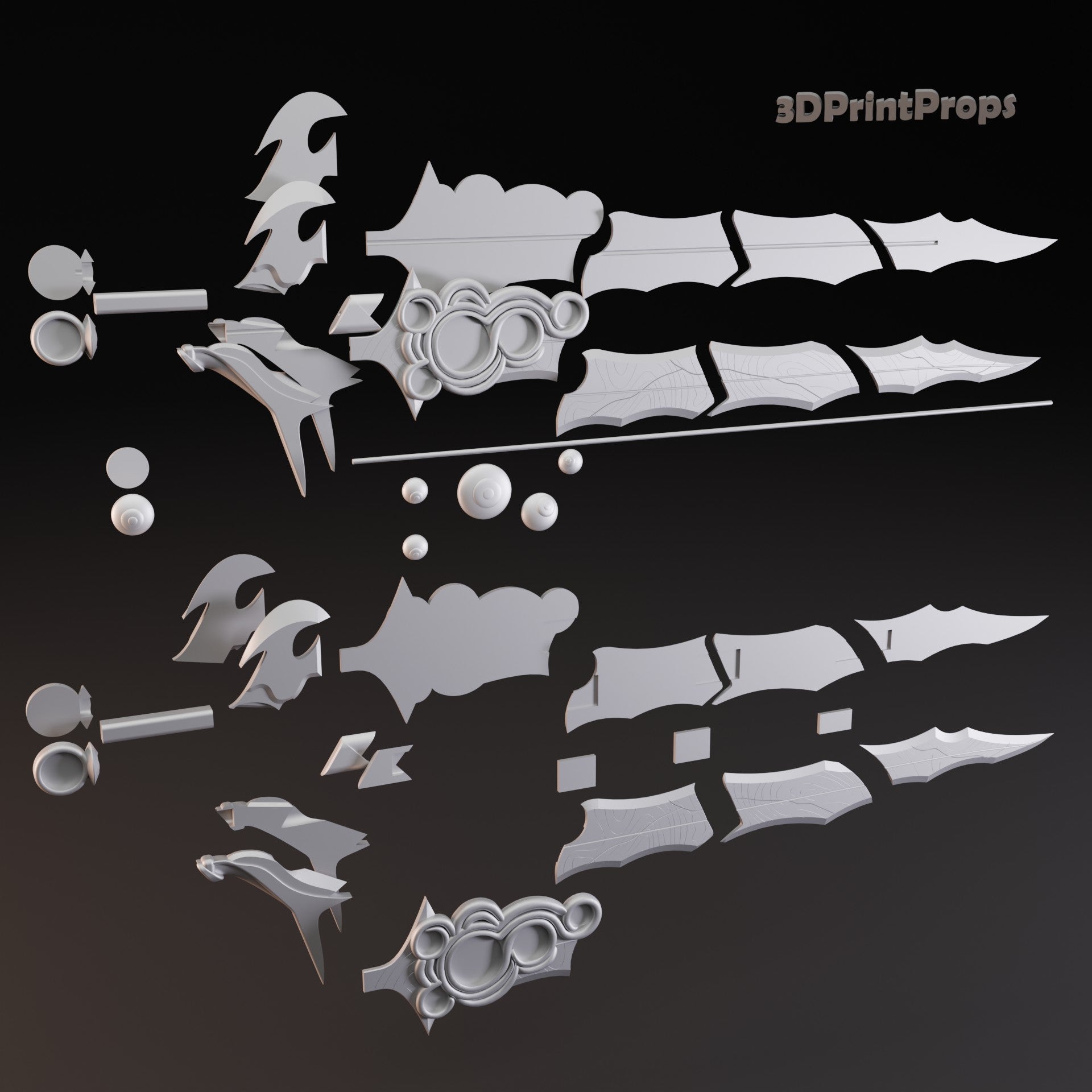 3D Printable Contorso Sword Parts Showing Pipe Core and Insert Assembly Options