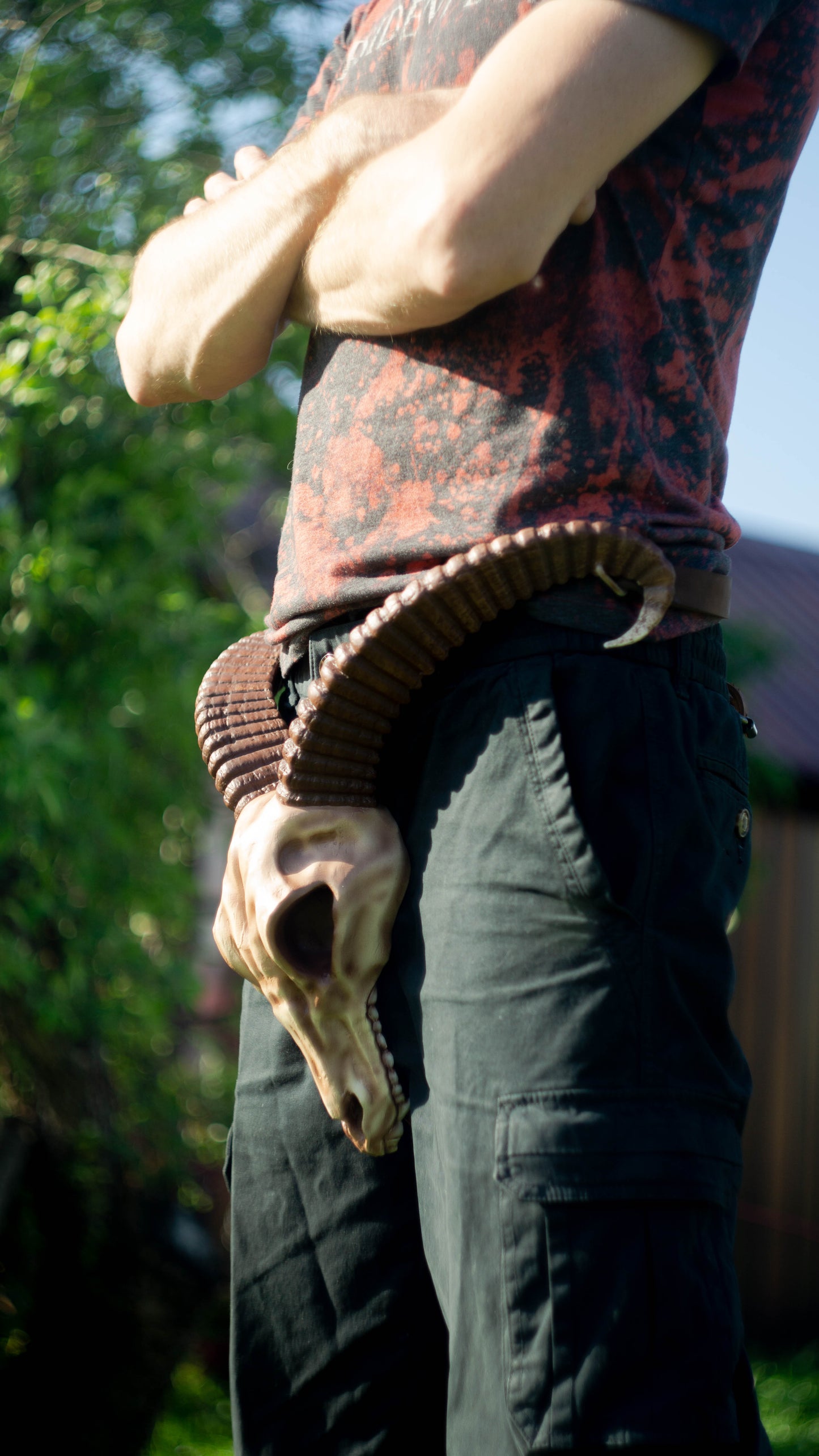 Ram Skull Belt with Horns - Leather Viking Cosplay Belt