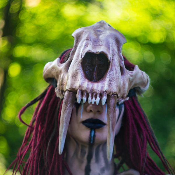 Realistic saber-toothed tiger skull mask wearable 3D printed helmet