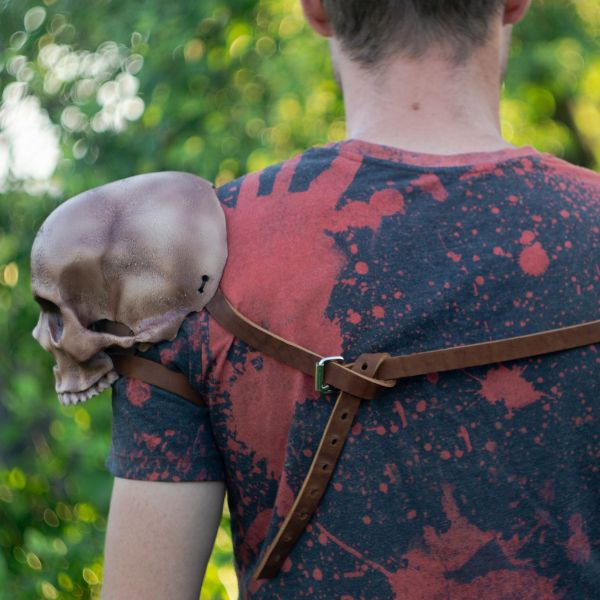 Human Skull Pauldrons Pair | Gothic LARP Viking Leather Shoulder Armor