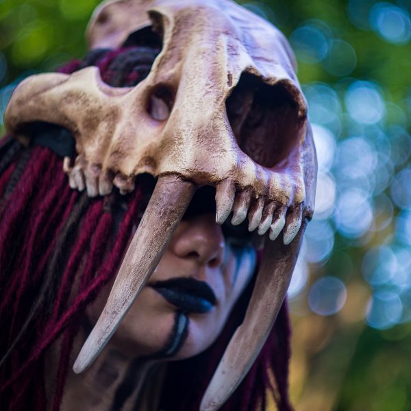 Realistic saber-toothed tiger skull mask wearable 3D printed helmet