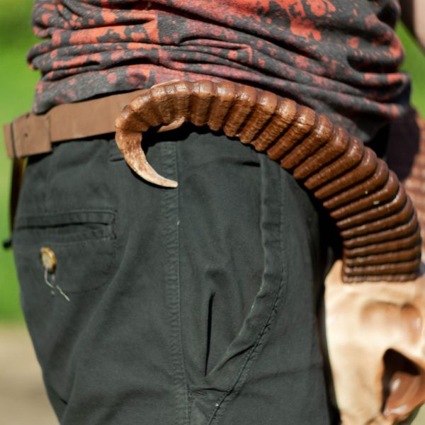 Ram Skull Belt with Horns - Leather Viking Cosplay Belt