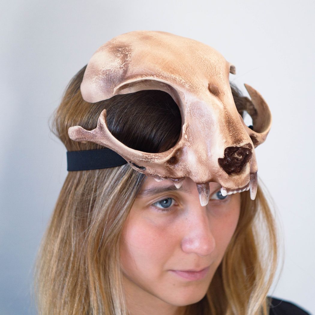 Realistic cat skull mask wearable 3D printed feline helmet