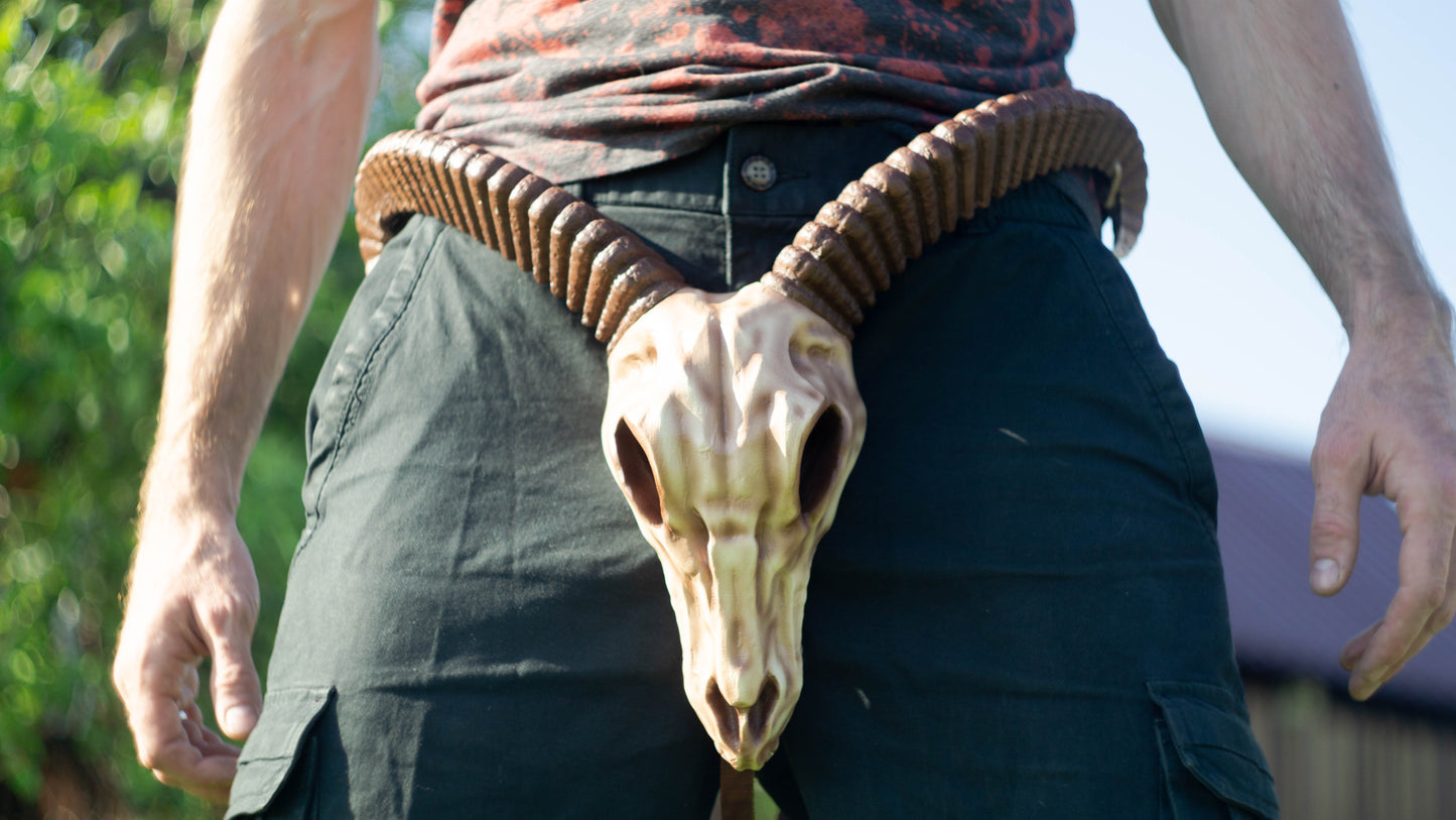Ram Skull Belt with Horns - Leather Viking Cosplay Belt