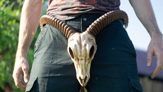 Ram Skull Belt with Horns - Leather Viking Cosplay Belt