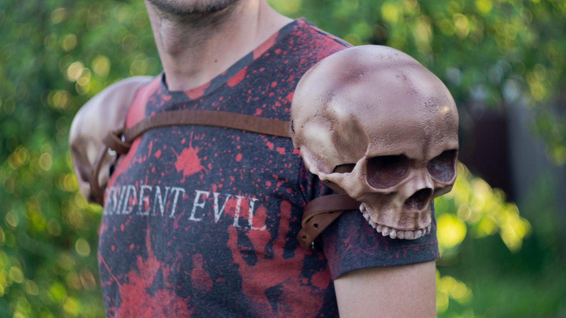 Viking cosplay skull shoulder pads with adjustable leather straps