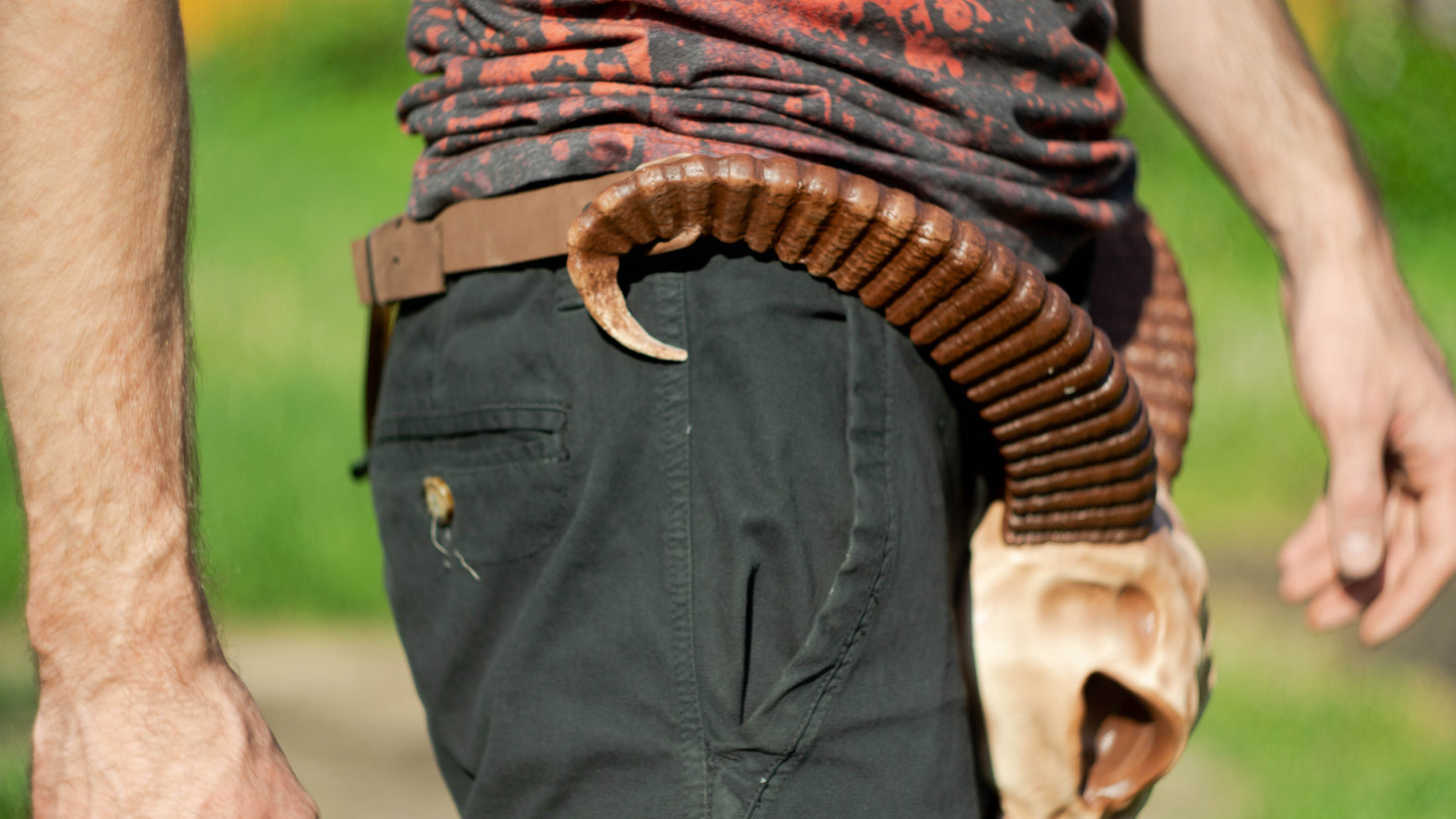 Ram Skull Belt with Horns - Leather Viking Cosplay Belt