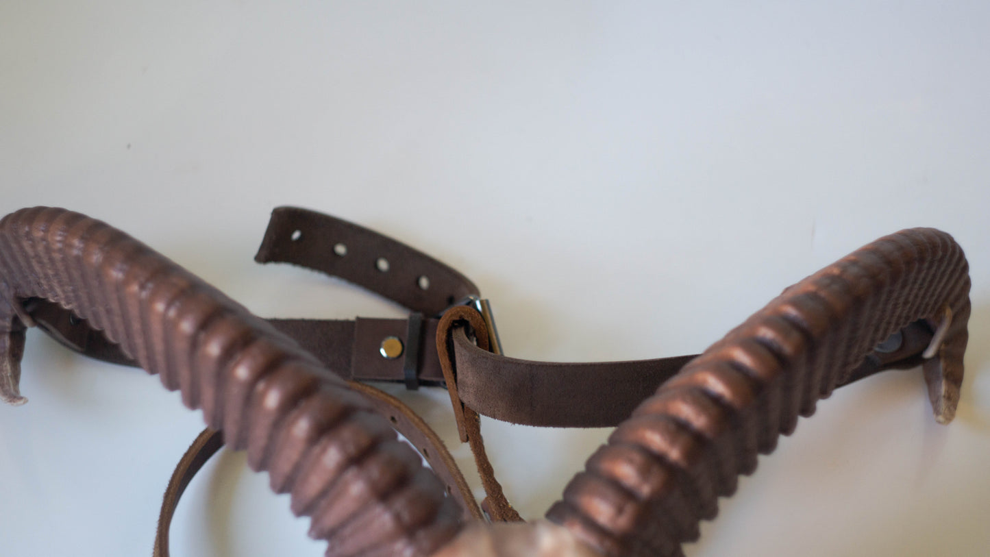 Ram Skull Belt with Horns - Leather Viking Cosplay Belt