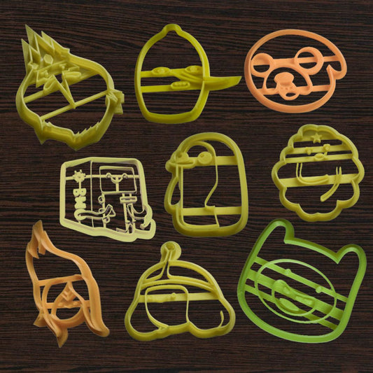 Full 9-piece Adventure Time cookie cutter set featuring Finn Jake and BMO