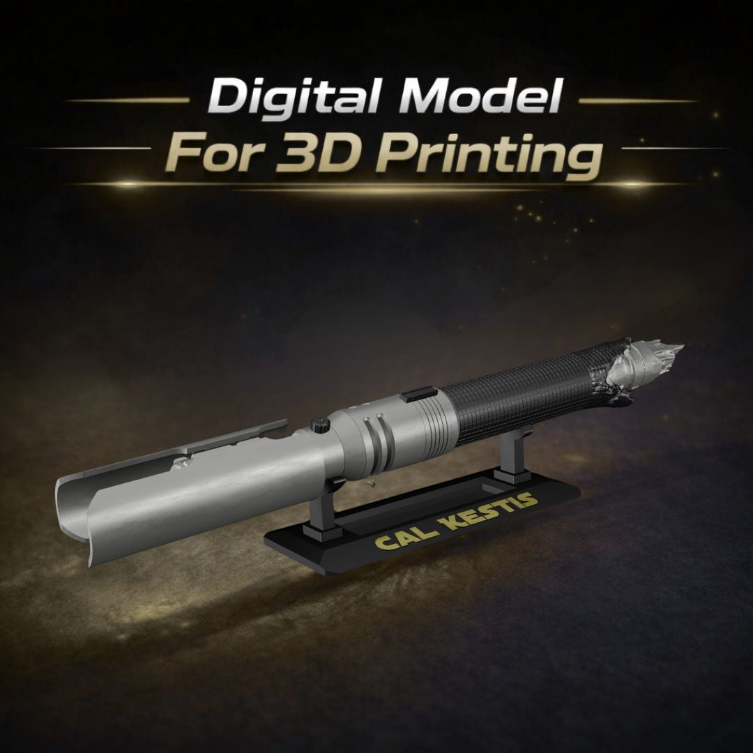 Cal Kestis Lightsaber Prop with 3D Printable Display Stand STL File