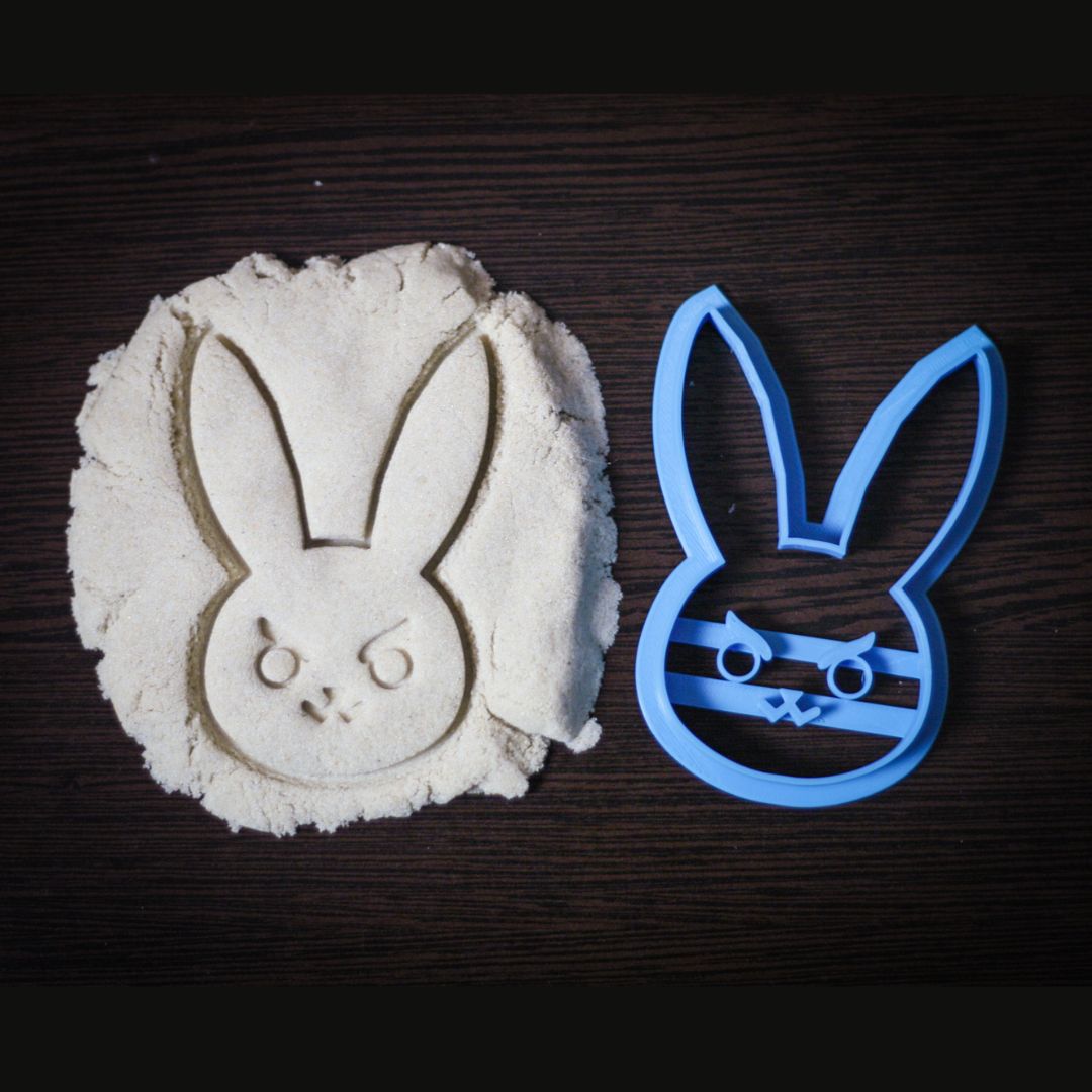 3D printed plastic cookie cutters in various colors for D.Va fans