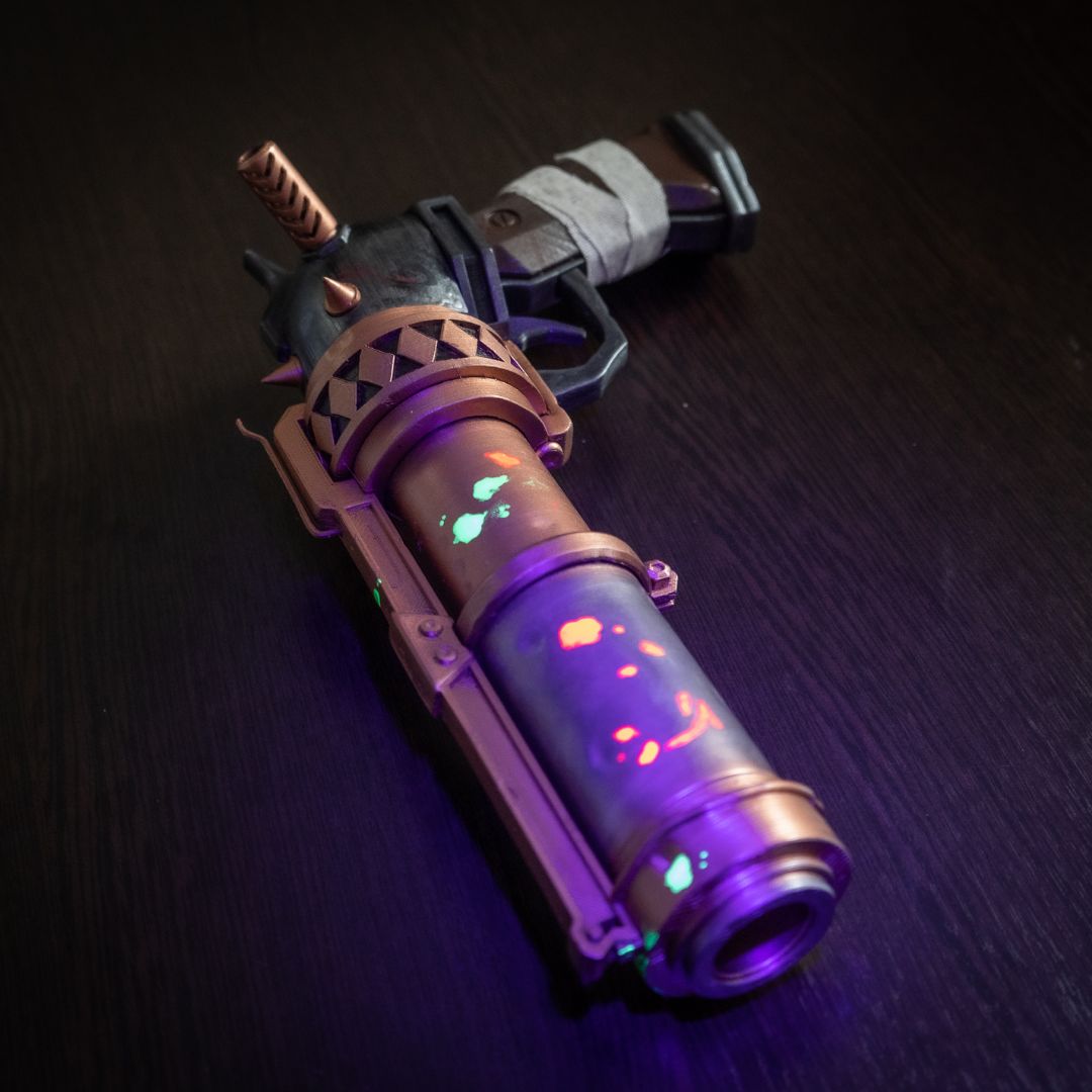 Jinx Zapper replica pistol prop with UV reactive neon glow