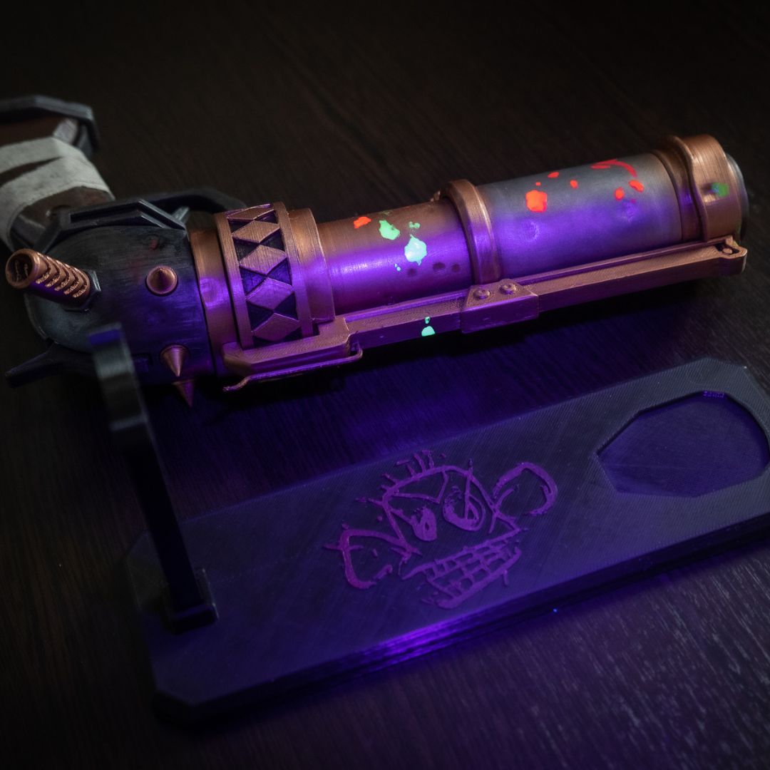 Arcane Jinx Zap pistol 11-inch 3D printed replica under UV light
