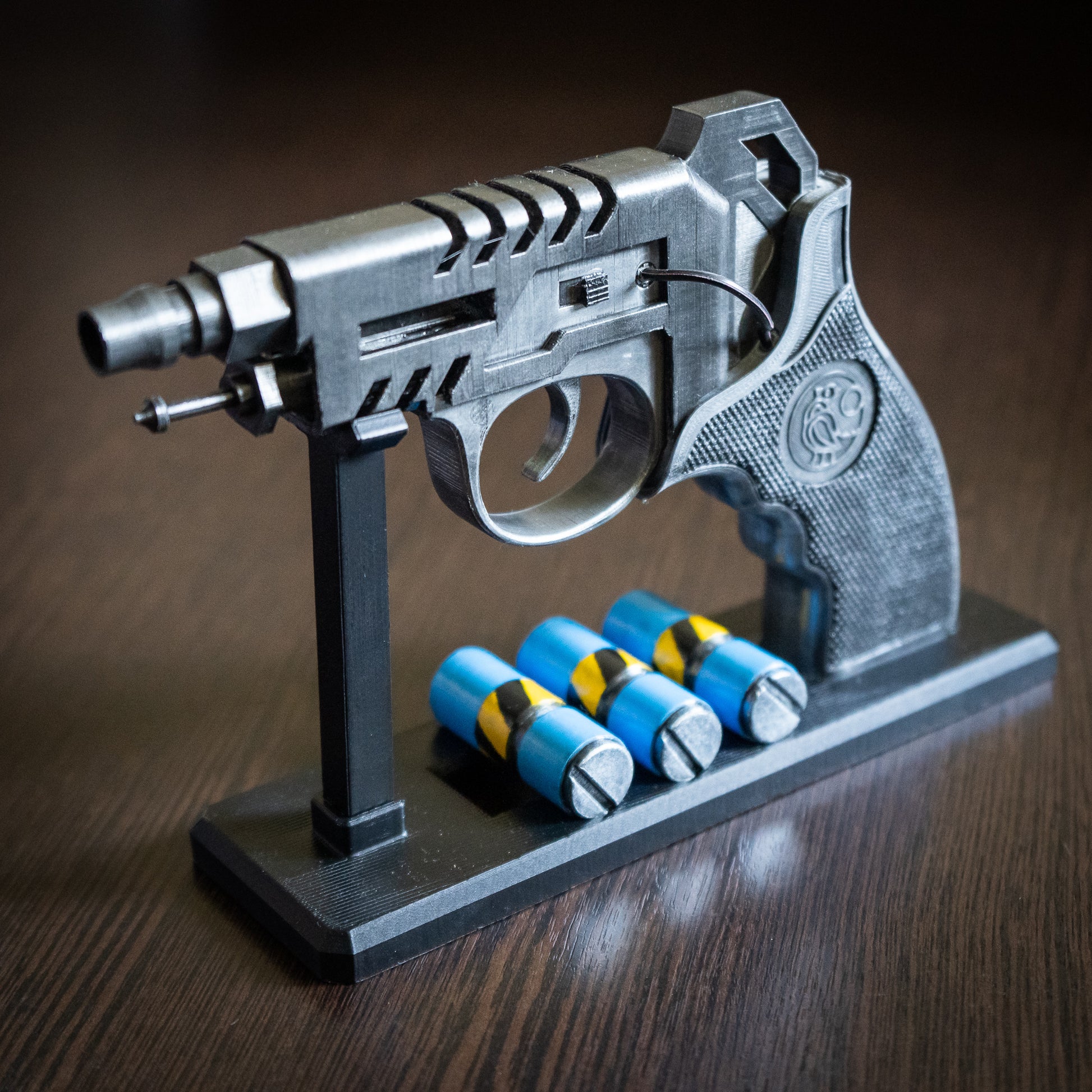 Full side view of the Kiru-Beam gun prop replica from Heavenly Delusion anime