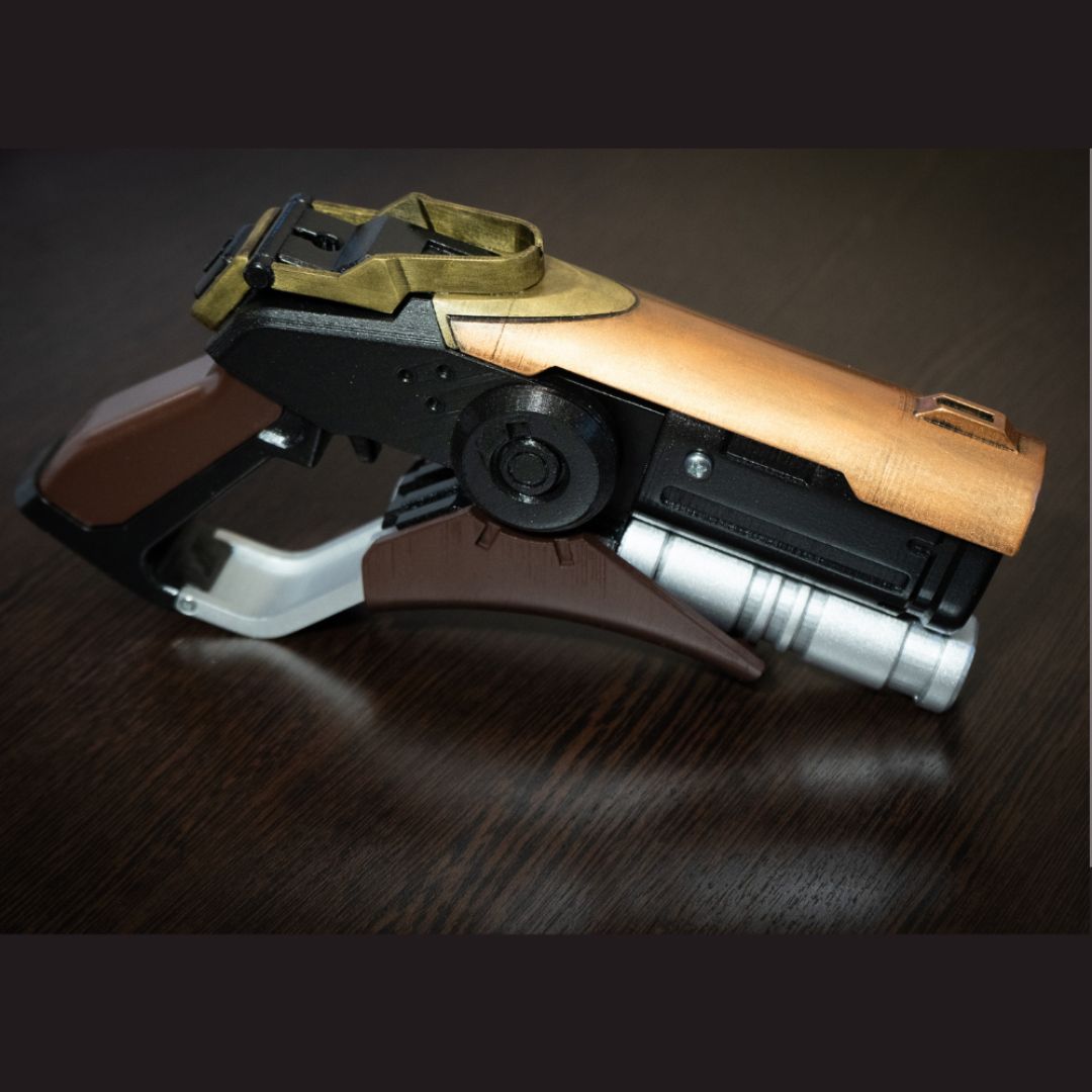 Full side view of the Mercy Caduceus Blaster prop replica from Overwatch