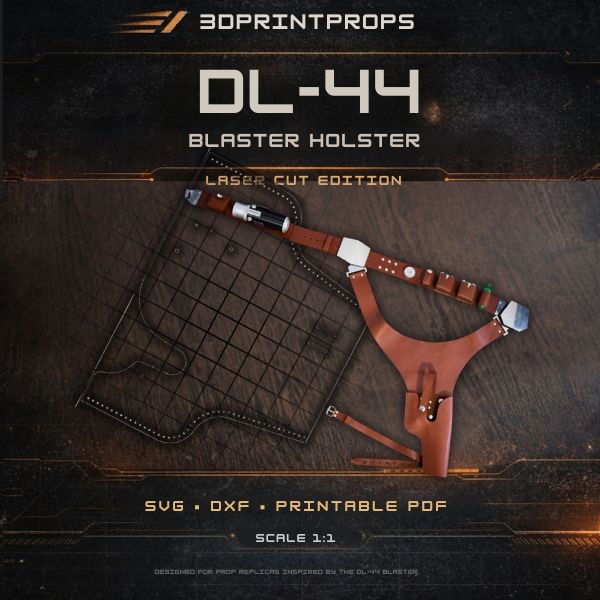 Han Solo DL-44 leather holster and gun belt pattern with metal parts and accessory pouches