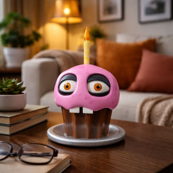 Five Nights at Freddy’s Mr Cupcake prop realistic cupcake with candle