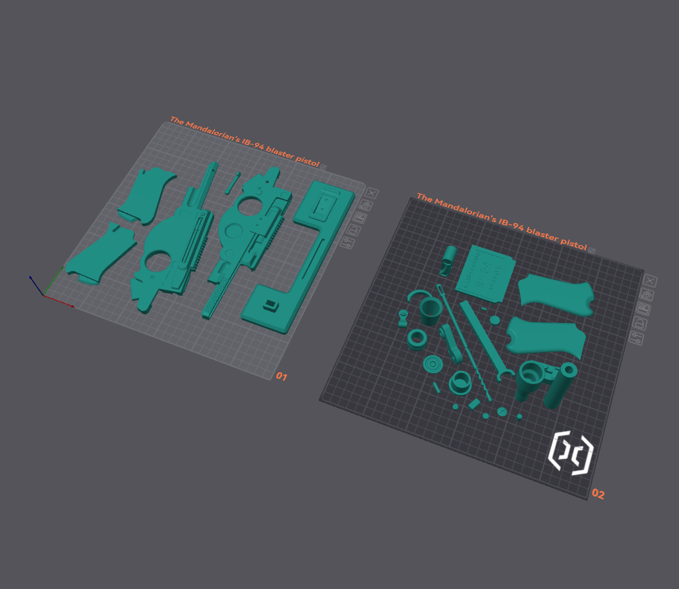 3D Printable IB-94 Blaster Parts Showing Main Body and Pen Section Options