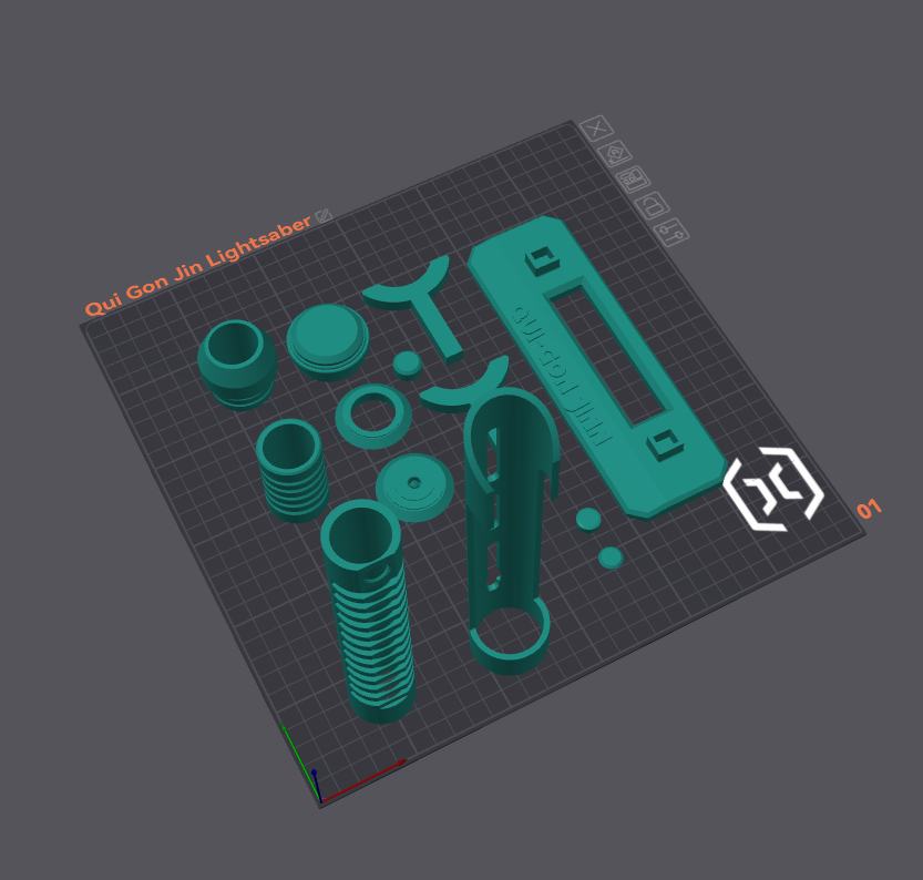 3D Printable Qui-Gon Jinn Saber Parts Separated for 1 Inch Core Assembly