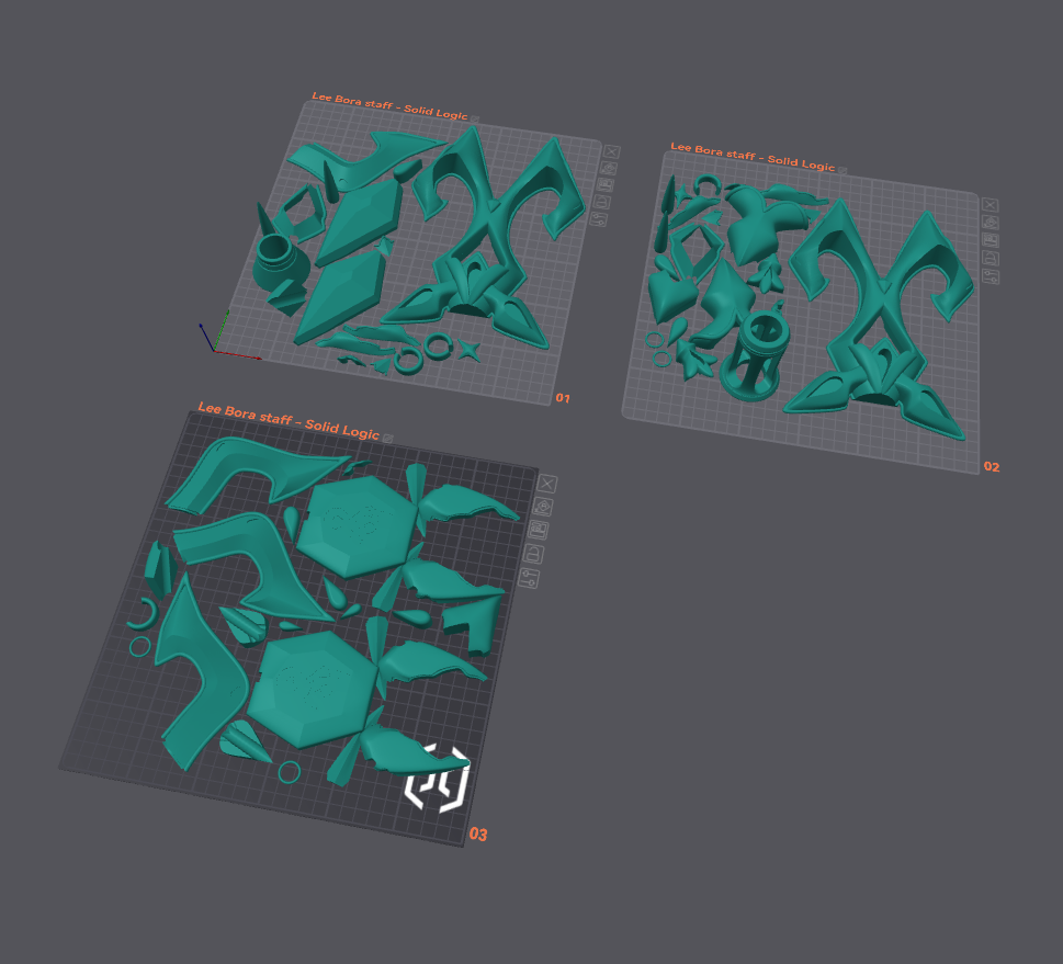 3D Printable Solid Logic Staff Parts Separated for 1 Inch and 0.4 Inch Core Tube Assembly