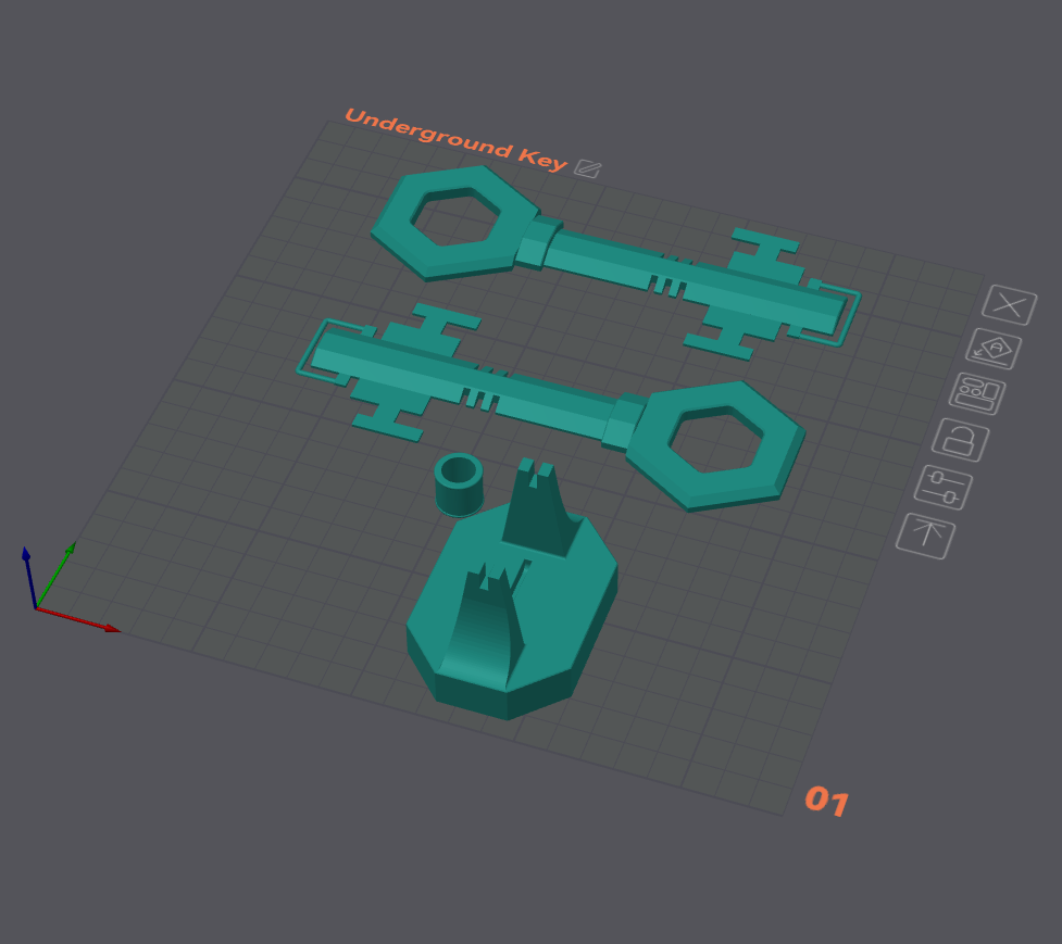 3D Printable Underground Key Parts Separated for Easy Painting and Assembly