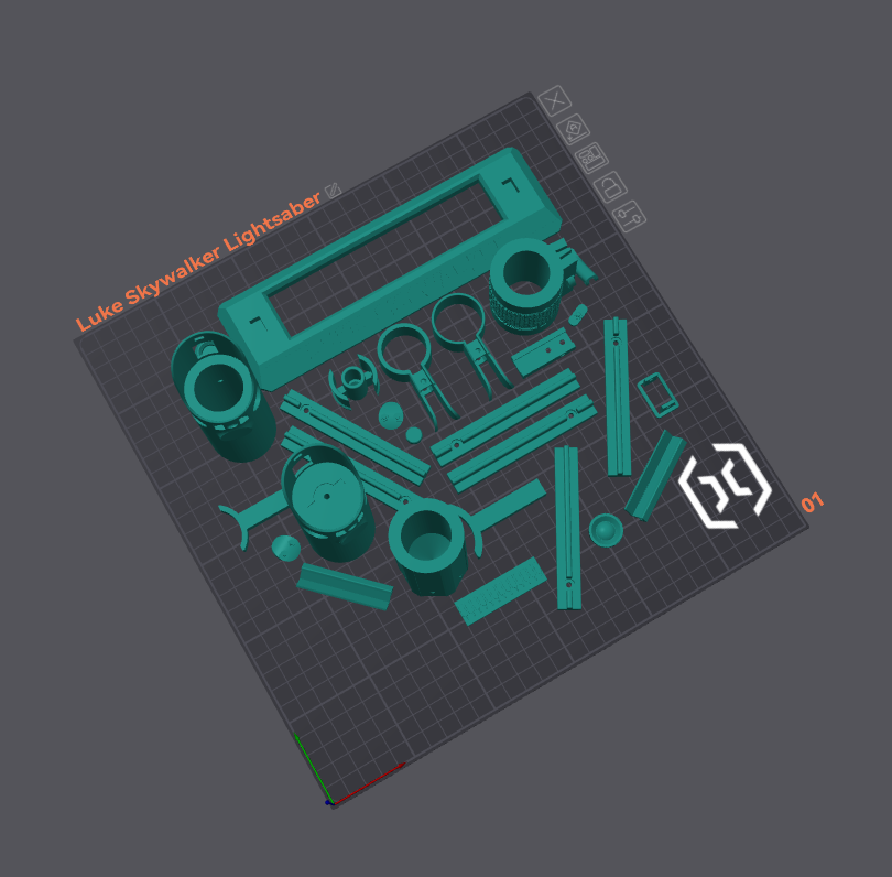 3D Printable Lightsaber Parts Separated for 25mm Tube Core Assembly