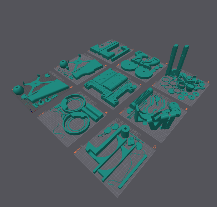 Sci-fi rifle model split into printable parts